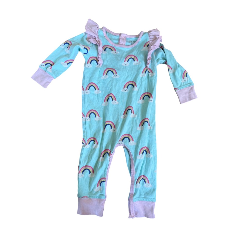 Paris Hilton x Monica + Andy‎ Organic Cotton Baby Double Ruffle Romper Rainbows
